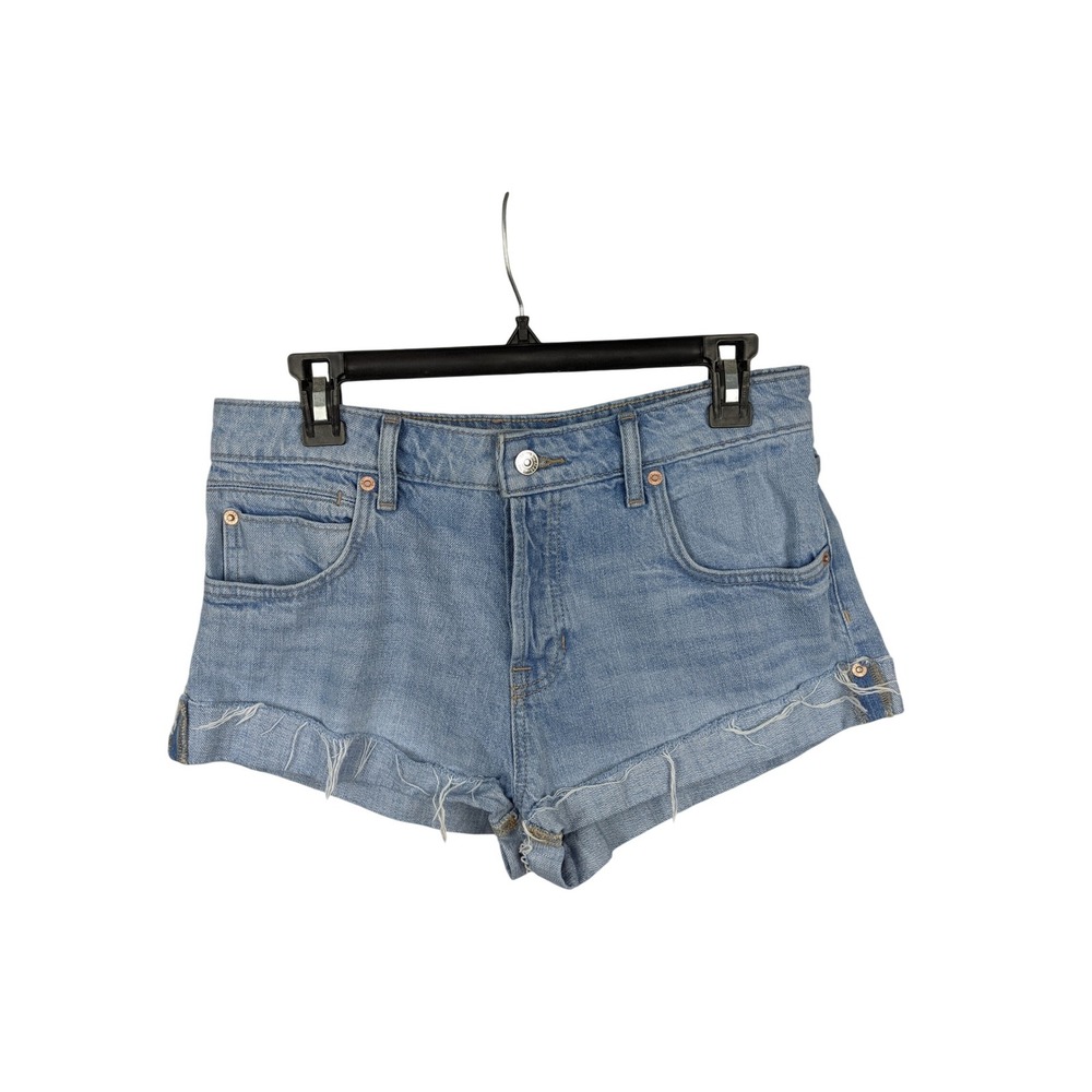 We The Free Light Wash High Rise Raw Hem Denim Cut Off Shorts Size 29 Button Fly